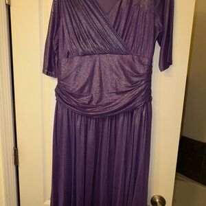 Kiyonna Purple Ruched Empire Waist Semi-Formal with Elbow Sleeves